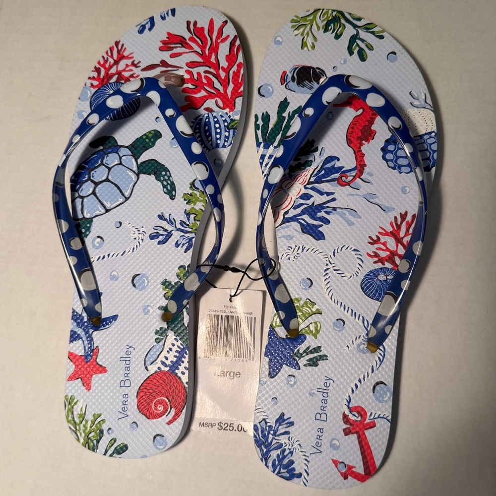 NWT Vera Bradley Anchor’s Aweigh Flip Flops Sandals - Size Large